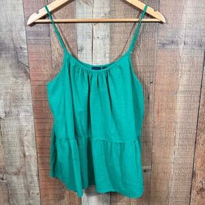Gap Emerald Green Crinkled Cotton Gauze Tiered Peplum Cami Top Medium Flowy
